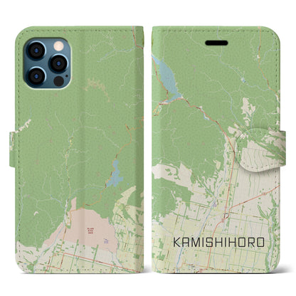 【上士幌（北海道）】地図柄iPhoneケース（手帳タイプ）ナチュラル・iPhone 12 / 12 Pro 用