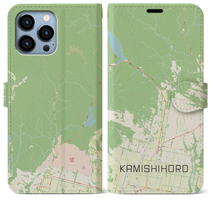 【上士幌（北海道）】地図柄iPhoneケース（手帳タイプ）ナチュラル・iPhone 13 Pro Max 用