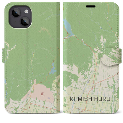 【上士幌（北海道）】地図柄iPhoneケース（手帳タイプ）ナチュラル・iPhone 14 Plus 用