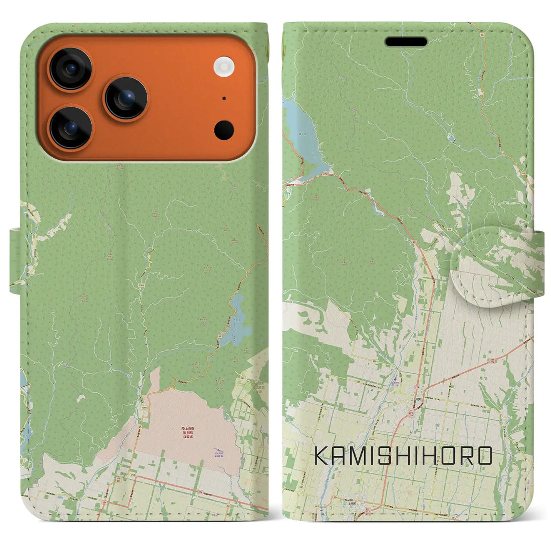 【上士幌（北海道）】地図柄iPhoneケース（手帳タイプ）ナチュラル・iPhone 17 Pro Max 用