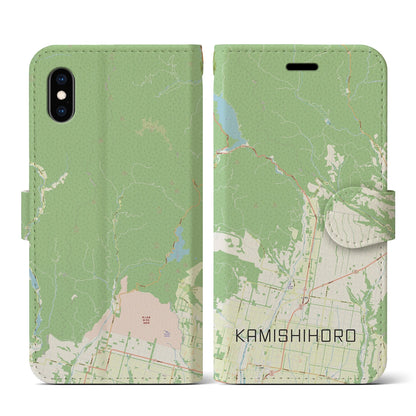 【上士幌（北海道）】地図柄iPhoneケース（手帳タイプ）ナチュラル・iPhone XS / X 用