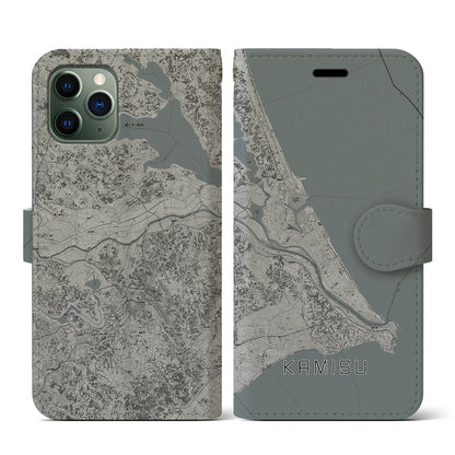 【神栖2（茨城県）】地図柄iPhoneケース（手帳タイプ）モノトーン・iPhone 11 Pro 用