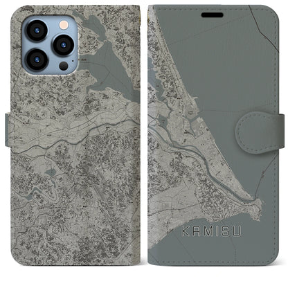 【神栖2（茨城県）】地図柄iPhoneケース（手帳タイプ）モノトーン・iPhone 13 Pro Max 用