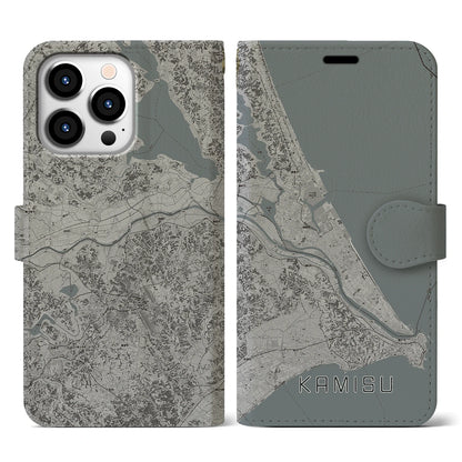 【神栖2（茨城県）】地図柄iPhoneケース（手帳タイプ）モノトーン・iPhone 13 Pro 用