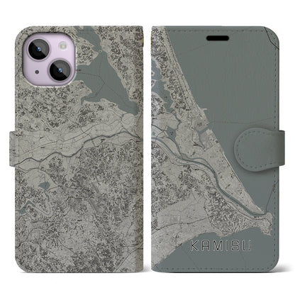 【神栖2（茨城県）】地図柄iPhoneケース（手帳タイプ）モノトーン・iPhone 14 用