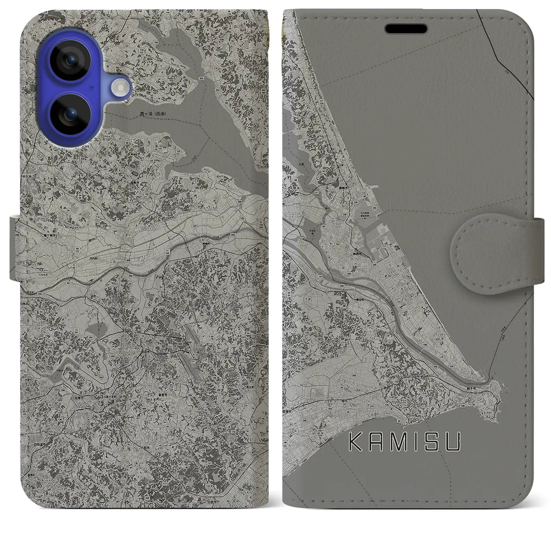 【神栖2(茨城県)】地図柄iPhoneケース(手帳タイプ)モノトーン・iPhone 16 Pro Max 用