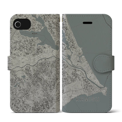 【神栖2（茨城県）】地図柄iPhoneケース（手帳タイプ）モノトーン・iPhone SE（第3 / 第2世代） / 8 / 7 / 6s / 6 用