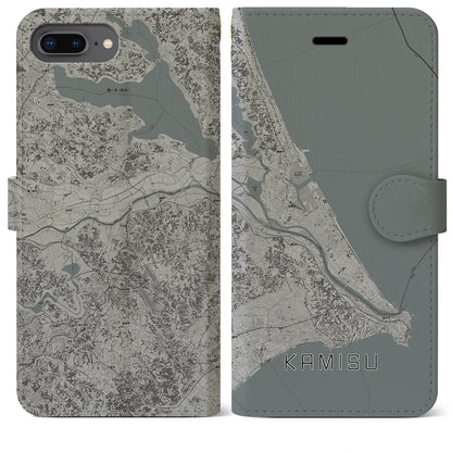 【神栖2（茨城県）】地図柄iPhoneケース（手帳タイプ）モノトーン・iPhone 8Plus /7Plus / 6sPlus / 6Plus 用