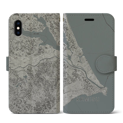 【神栖2（茨城県）】地図柄iPhoneケース（手帳タイプ）モノトーン・iPhone XS / X 用