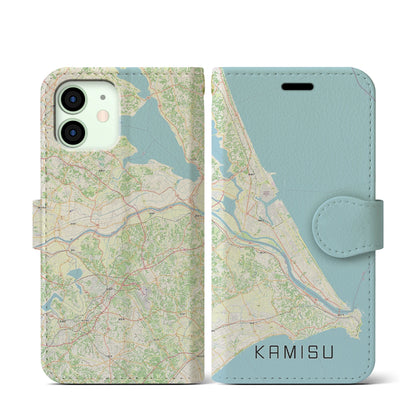 【神栖2（茨城県）】地図柄iPhoneケース（手帳タイプ）ナチュラル・iPhone 12 mini 用