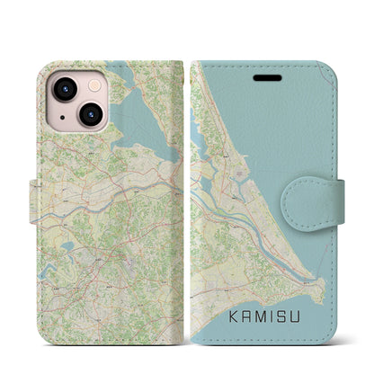 【神栖2（茨城県）】地図柄iPhoneケース（手帳タイプ）ナチュラル・iPhone 13 mini 用