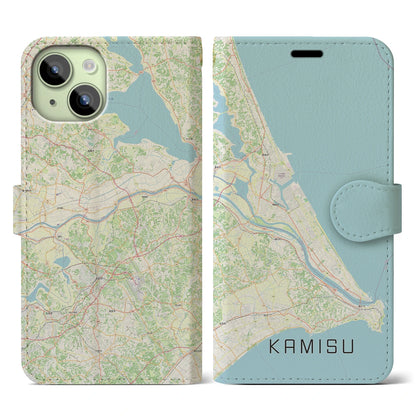 【神栖2（茨城県）】地図柄iPhoneケース（手帳タイプ）ナチュラル・iPhone 15 用