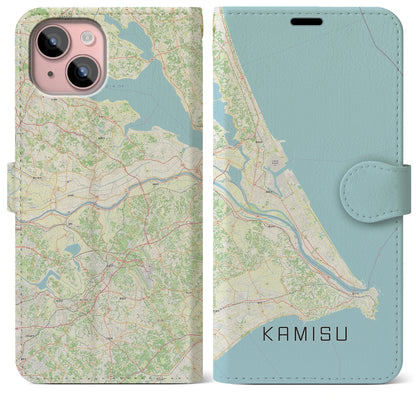 【神栖2（茨城県）】地図柄iPhoneケース（手帳タイプ）ナチュラル・iPhone 15 Plus 用