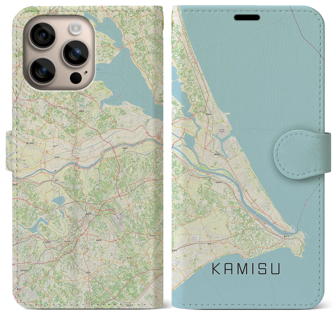 【神栖2（茨城県）】地図柄iPhoneケース（手帳タイプ）ナチュラル・iPhone 16 Plus 用