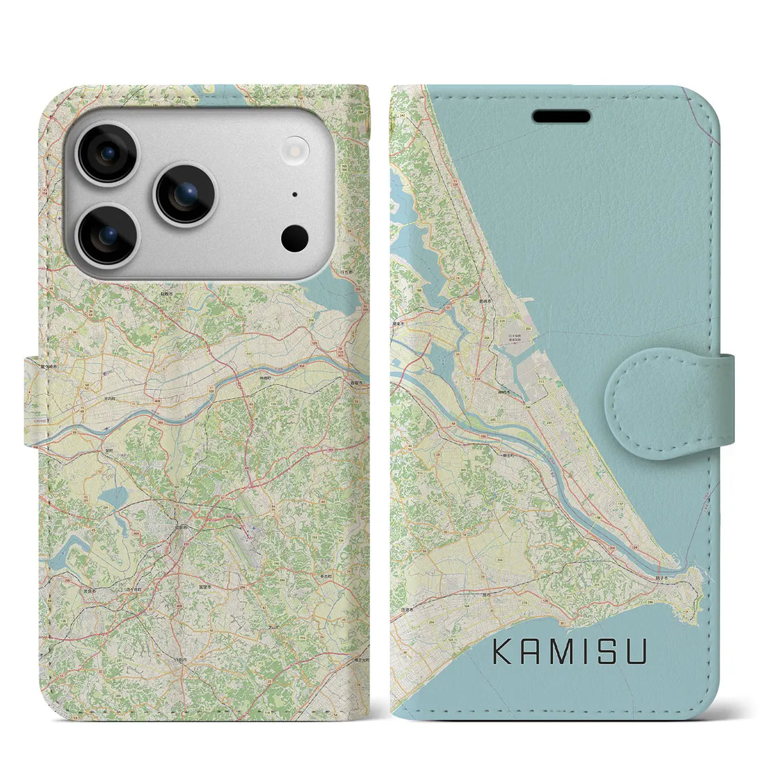 【神栖2（茨城県）】地図柄iPhoneケース（手帳タイプ）モノトーン・iPhone 17 Pro Max 用