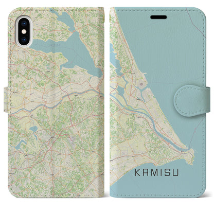 【神栖2（茨城県）】地図柄iPhoneケース（手帳タイプ）ナチュラル・iPhone XS Max 用