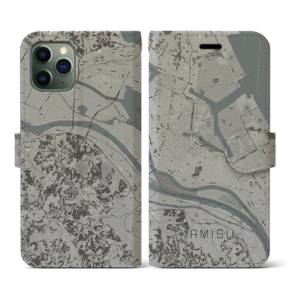 【神栖（茨城県）】地図柄iPhoneケース（手帳タイプ）モノトーン・iPhone 11 Pro 用