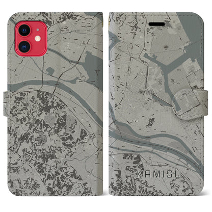 【神栖（茨城県）】地図柄iPhoneケース（手帳タイプ）モノトーン・iPhone 11 用