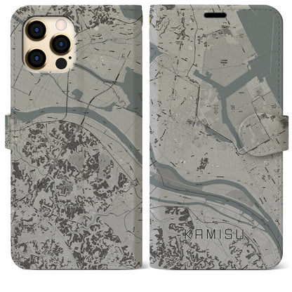 【神栖（茨城県）】地図柄iPhoneケース（手帳タイプ）モノトーン・iPhone 12 Pro Max 用
