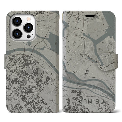 【神栖（茨城県）】地図柄iPhoneケース（手帳タイプ）モノトーン・iPhone 13 Pro 用