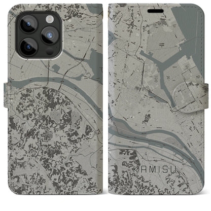 【神栖（茨城県）】地図柄iPhoneケース（手帳タイプ）モノトーン・iPhone 15 Pro Max 用