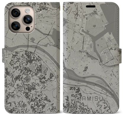 【神栖（茨城県）】地図柄iPhoneケース（手帳タイプ）モノトーン・iPhone 16 Plus 用