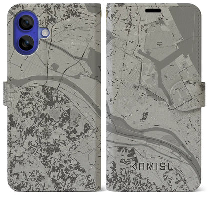 【神栖（茨城県）】地図柄iPhoneケース（手帳タイプ）モノトーン・iPhone 16 Pro Max 用