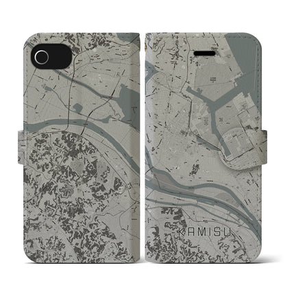 【神栖（茨城県）】地図柄iPhoneケース（手帳タイプ）モノトーン・iPhone SE（第3 / 第2世代） / 8 / 7 / 6s / 6 用