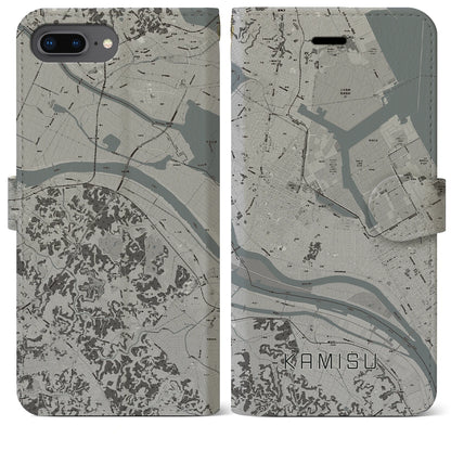 【神栖（茨城県）】地図柄iPhoneケース（手帳タイプ）モノトーン・iPhone 8Plus /7Plus / 6sPlus / 6Plus 用