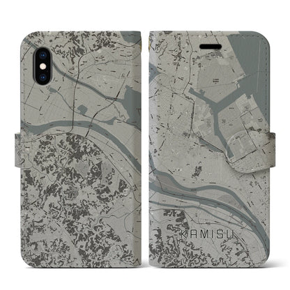 【神栖（茨城県）】地図柄iPhoneケース（手帳タイプ）モノトーン・iPhone XS / X 用