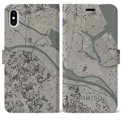 【神栖（茨城県）】地図柄iPhoneケース（手帳タイプ）モノトーン・iPhone XS Max 用