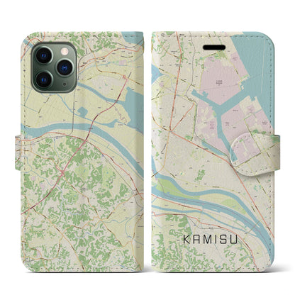 【神栖（茨城県）】地図柄iPhoneケース（手帳タイプ）ナチュラル・iPhone 11 Pro 用