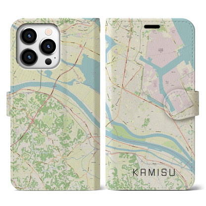 【神栖（茨城県）】地図柄iPhoneケース（手帳タイプ）ナチュラル・iPhone 13 Pro 用