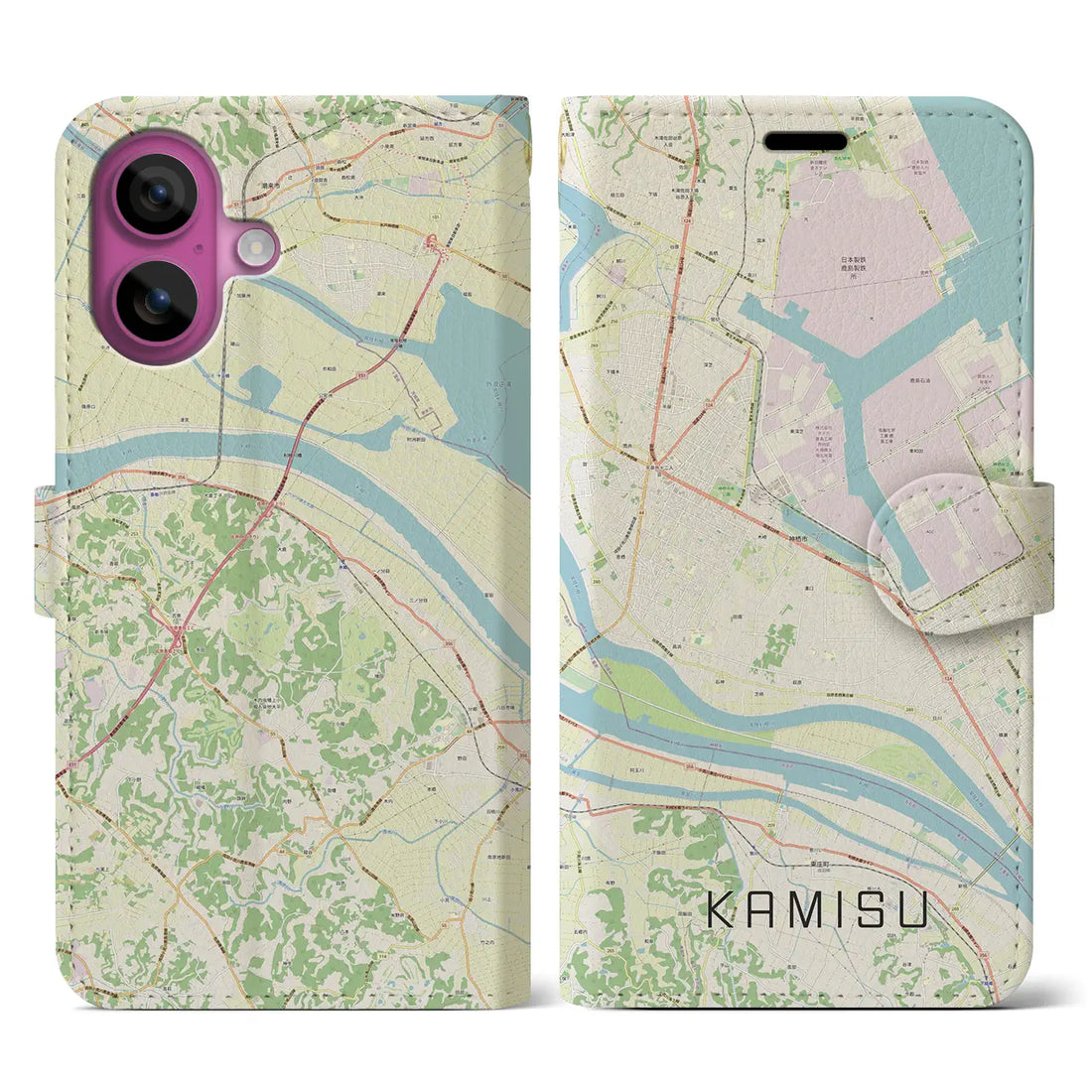 【神栖（茨城県）】地図柄iPhoneケース（手帳タイプ）ナチュラル・iPhone 16 Pro 用