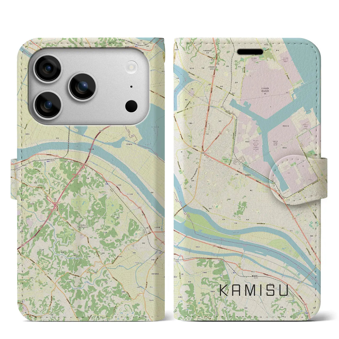 【神栖(茨城県)】地図柄iPhoneケース(手帳タイプ)モノトーン・iPhone 17 Pro Max 用