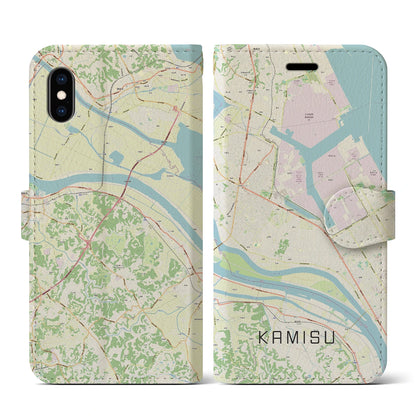 【神栖（茨城県）】地図柄iPhoneケース（手帳タイプ）ナチュラル・iPhone XS / X 用