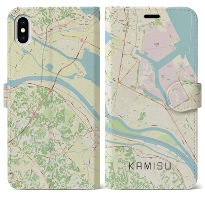 【神栖（茨城県）】地図柄iPhoneケース（手帳タイプ）ナチュラル・iPhone XS Max 用