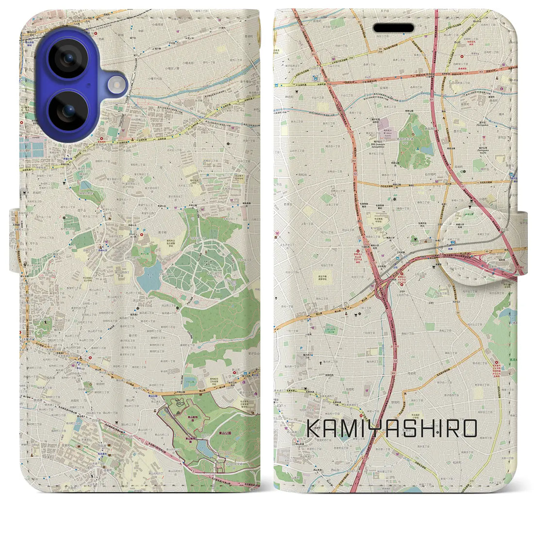 【上社（愛知県）】地図柄iPhoneケース（手帳タイプ）ナチュラル・iPhone 16 Pro Max 用