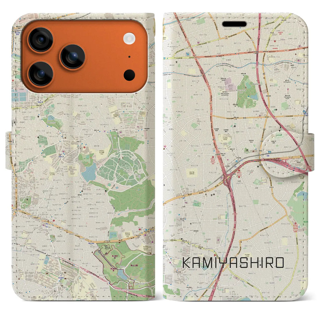 【上社（愛知県）】地図柄iPhoneケース（手帳タイプ）ナチュラル・iPhone 17 Pro Max 用