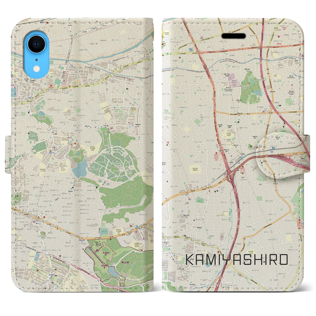 【上社（愛知県）】地図柄iPhoneケース（手帳タイプ）ナチュラル・iPhone XR 用