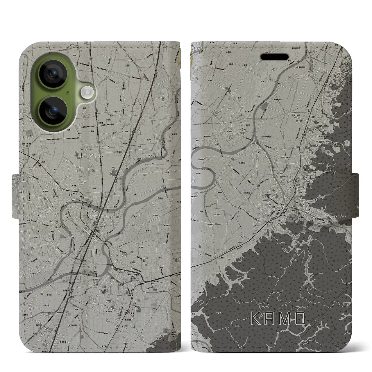 【加茂（新潟県）】地図柄iPhoneケース（手帳タイプ）