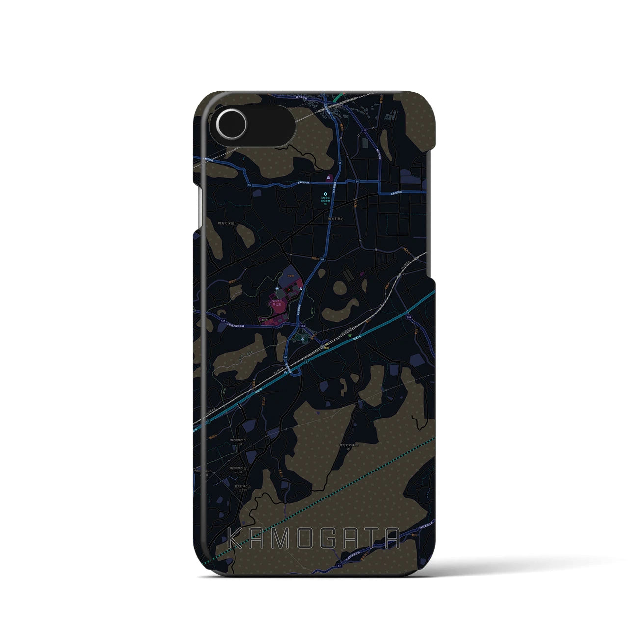 【鴨方（岡山県）】地図柄iPhoneケース（バックカバータイプ）