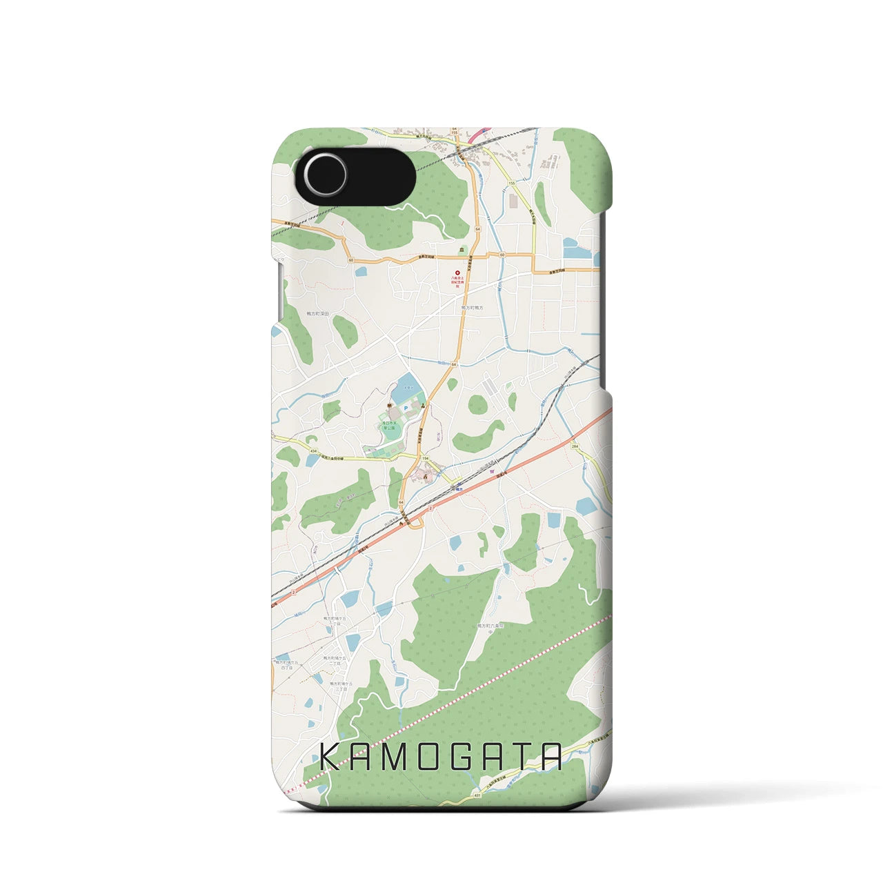 【鴨方（岡山県）】地図柄iPhoneケース（バックカバータイプ）