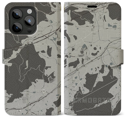 【鴨方（岡山県）】地図柄iPhoneケース（手帳タイプ）モノトーン・iPhone 15 Pro Max 用