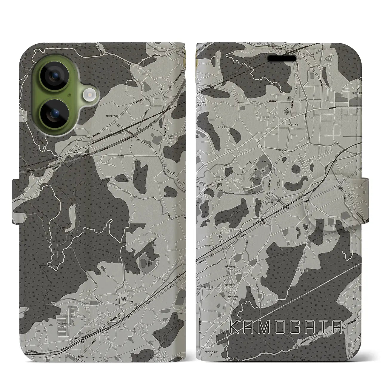 【鴨方（岡山県）】地図柄iPhoneケース（手帳タイプ）