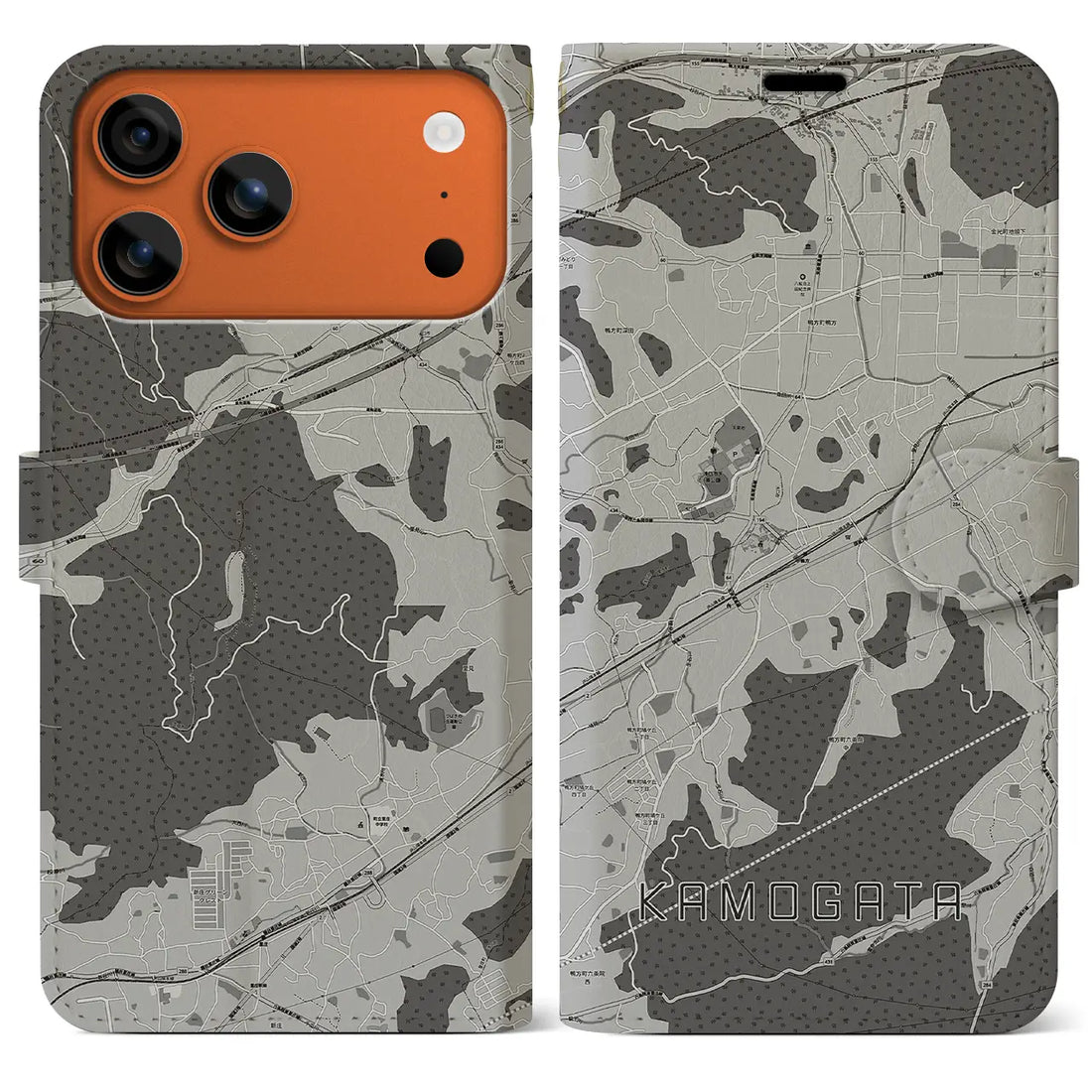 【鴨方（岡山県）】地図柄iPhoneケース（手帳タイプ）