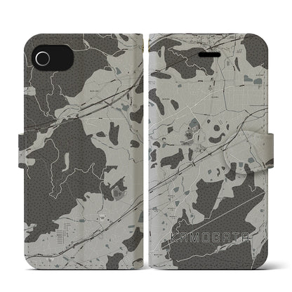 【鴨方（岡山県）】地図柄iPhoneケース（手帳タイプ）モノトーン・iPhone SE（第3 / 第2世代） / 8 / 7 / 6s / 6 用