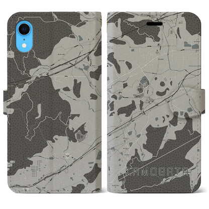 【鴨方（岡山県）】地図柄iPhoneケース（手帳タイプ）モノトーン・iPhone XR 用