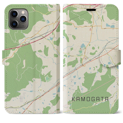 【鴨方（岡山県）】地図柄iPhoneケース（手帳タイプ）ナチュラル・iPhone 11 Pro Max 用