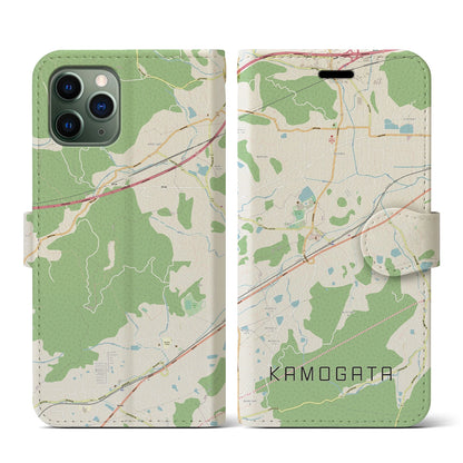 【鴨方（岡山県）】地図柄iPhoneケース（手帳タイプ）ナチュラル・iPhone 11 Pro 用